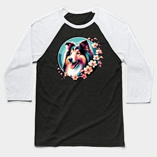 Shetland Sheepdog's Springtime Cherry Blossoms Joy Baseball T-Shirt